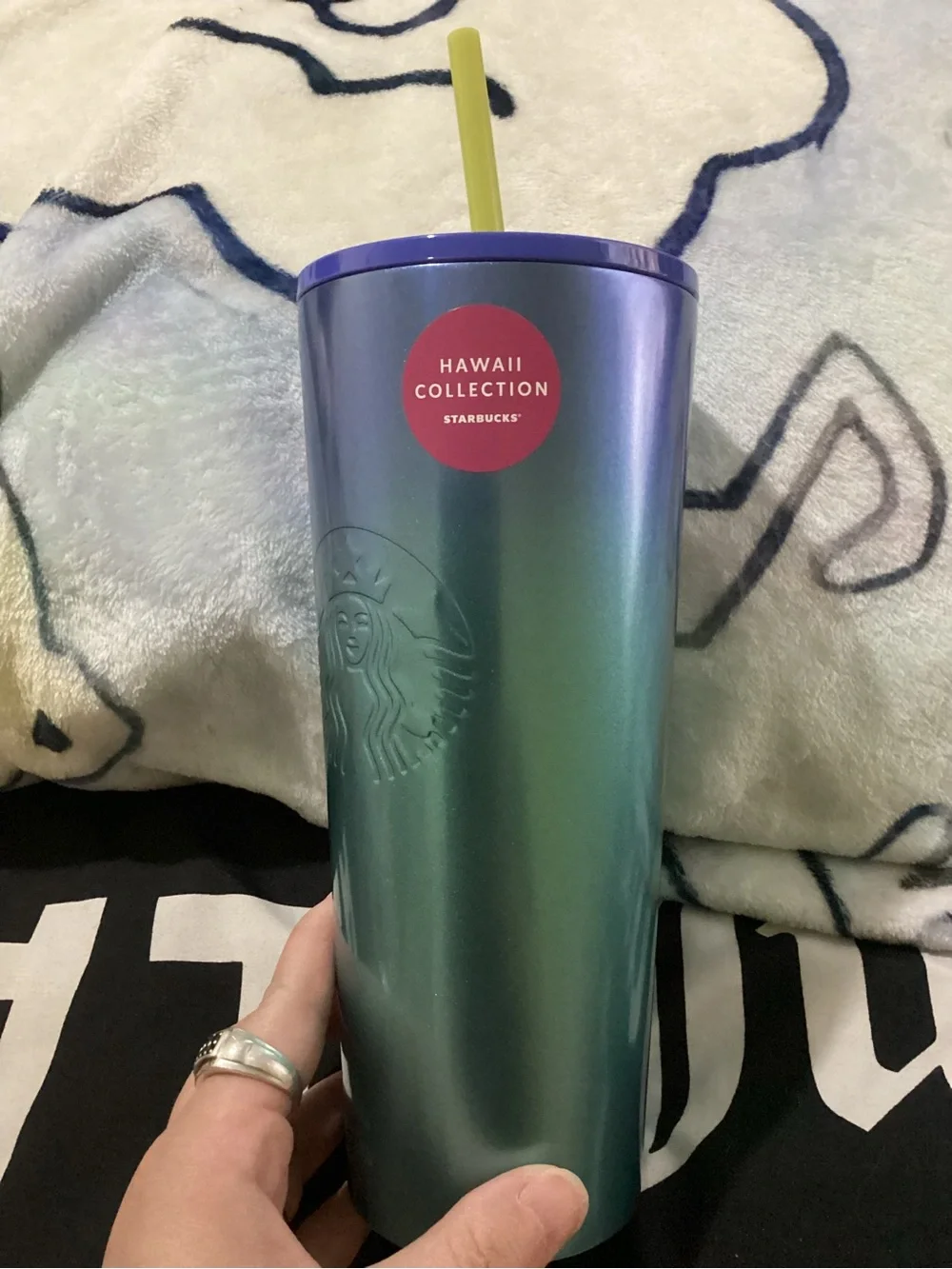 NWT-Hawaii only Starbucks Metallic Teal Travel Tumbler with turtles on top